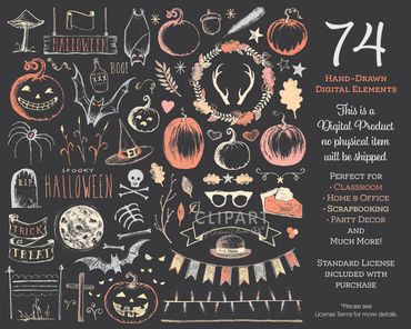 Vintage style chalk Autumn illustrations digital clipart set by ArtnerDluxe | Wiseacres Studio