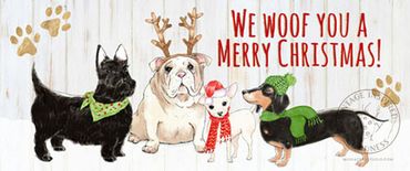 JLA Art in Motion Winter 22/23 Christmas Dogs artwork by Kerri Elliott licensed by TJX Marshalls