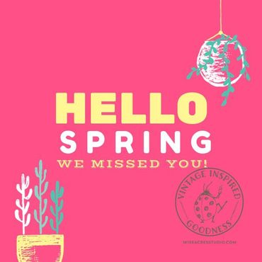 Cute bright pink modern vintage hand drawn Hello Spring inspirational quote Canva template