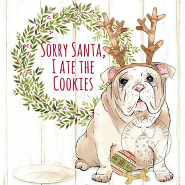 JLA Art in Motion 2022/23 Christmas English Bulldog artwork by Kerri Elliott licensed by TJX Marshal