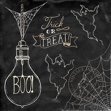 Vintage Halloween style trick or treat ghosts chalk artwork by Kerri Elliott | Wiseacres Studio. 