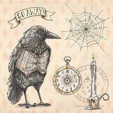 Vintage style anthropomorphic crow with Halloween ephemera by Kerri Elliott | Wiseacres Studio. 