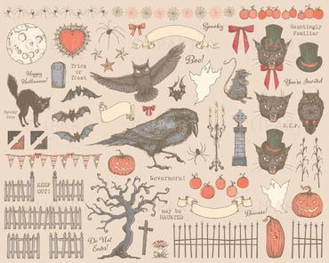 Vintage style Halloween illustrations digital clipart set by ArtnerDluxe | Wiseacres Studio