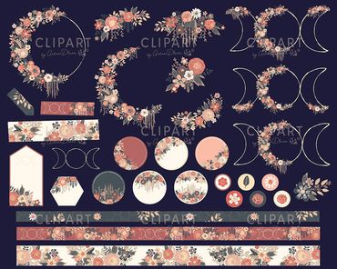 Cottagecore Autumn flowers Triple Moon Goddess clipart set by ArtnerDluxe | Wiseacres Studio
