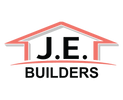 Logo of TJE Builders featuring a roof and hammer design.