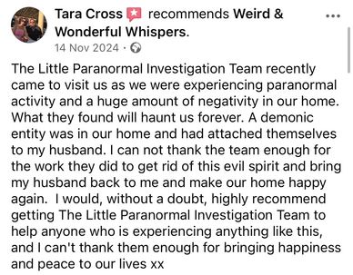 A heartfelt recommendation for a paranormal investigation team that helped a family overcome a demonic presence.