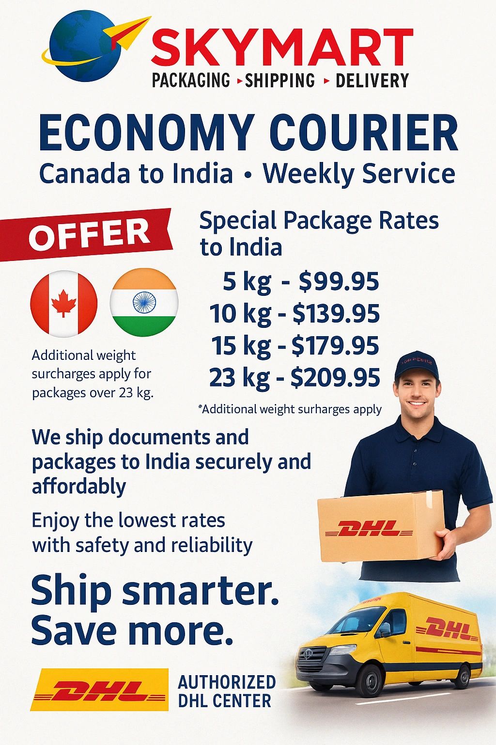 SkyMart Express Canada to India courier – fast, reliable shipping from $9.99/kg 