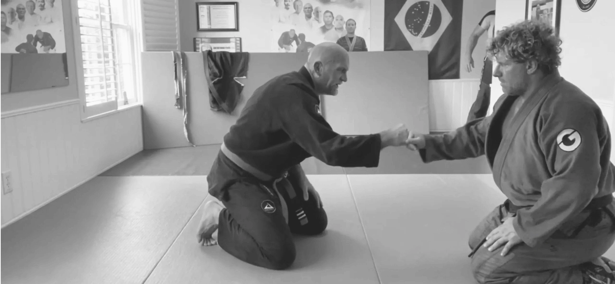 Brazilian Jiu Jitsu match between a purple belt and black belt