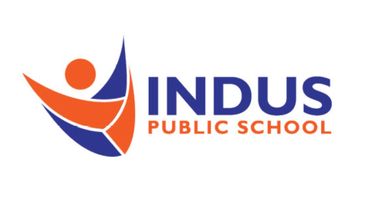 Logo of Indus Public School with abstract human figure in blue and orange.