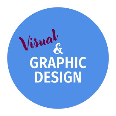 Blue circle with text 'Visual &amp; Graphic Design.'