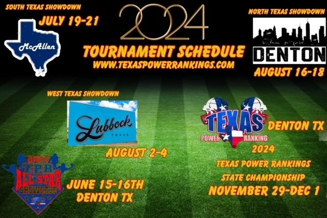 2024 Texas Power Rankings tournament schedule and locations.