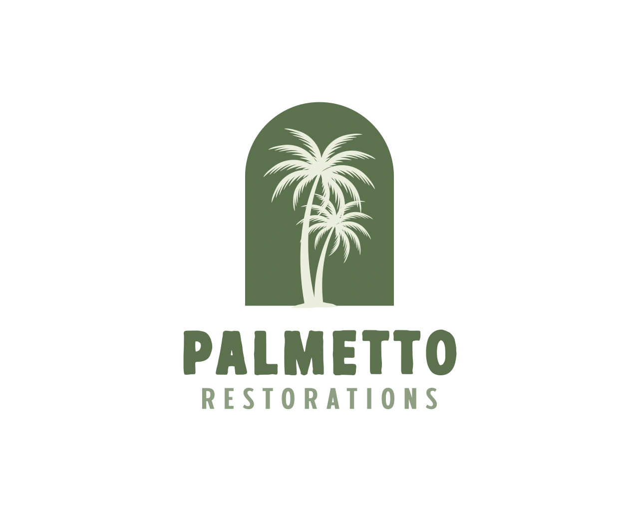 Logo featuring two palm trees with the text 'Palmetto Restorations'.