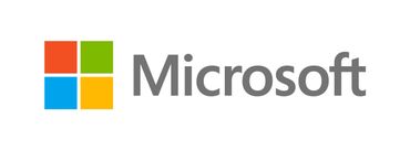 Microsoft logo with colorful window panes and gray text.