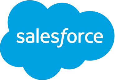 Salesforce logo in white on a blue cloud background.