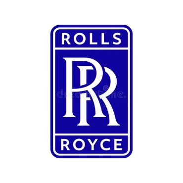 Blue and white Rolls Royce logo with stylized RR letters.
