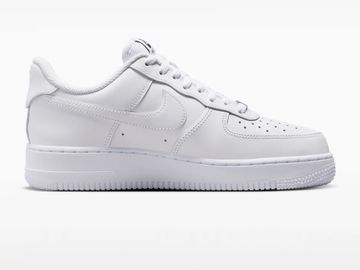 Classic all-white Nike Air Force 1 sneaker with clean design.