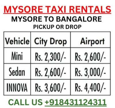 Mysuru to Bengaluru cab fare