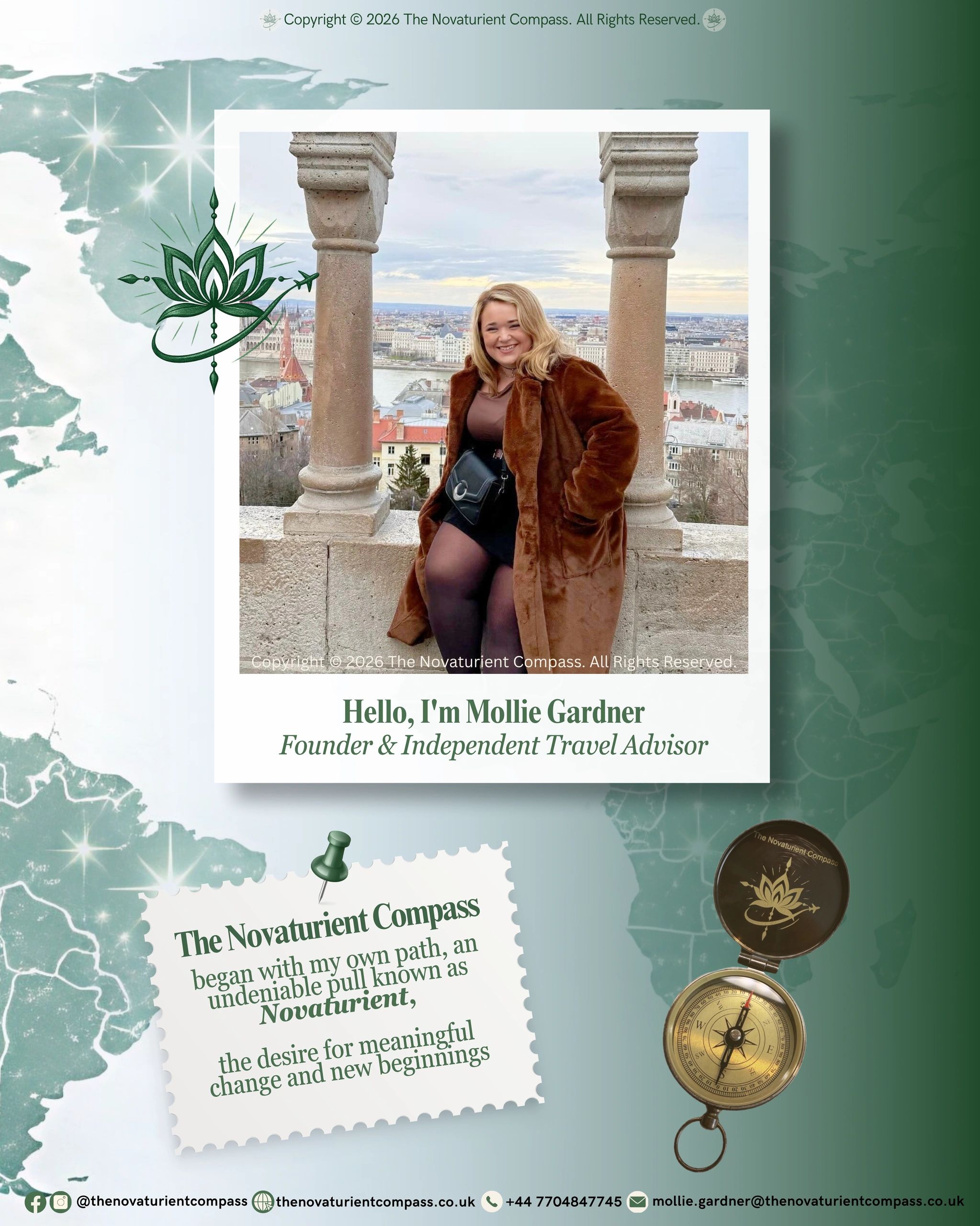 Mollie Gardner, founder and independent travel advisor, with cityscape background.