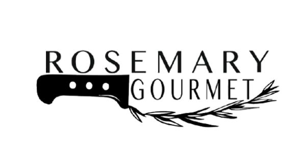 Logo with a knife and rosemary for Rosemary Gourmet.