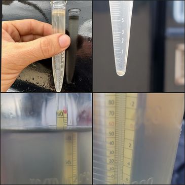 Shake out test for BS&W and oil to water ratio on well test. Test tubes, hydrometers