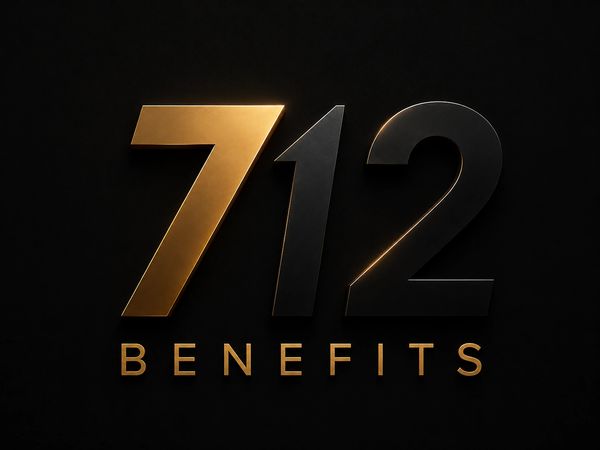Shiny gold and black text displaying '712 Benefits' on a dark background.