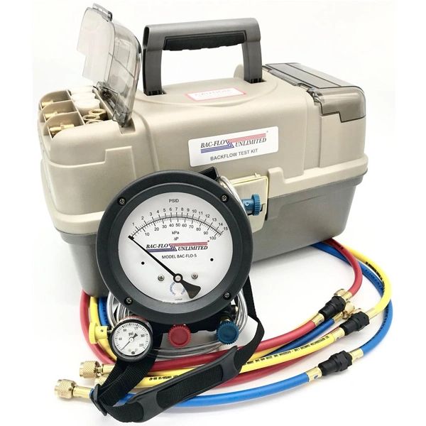 alt="Backflow preventer valve installed to protect water supply from contamination"
