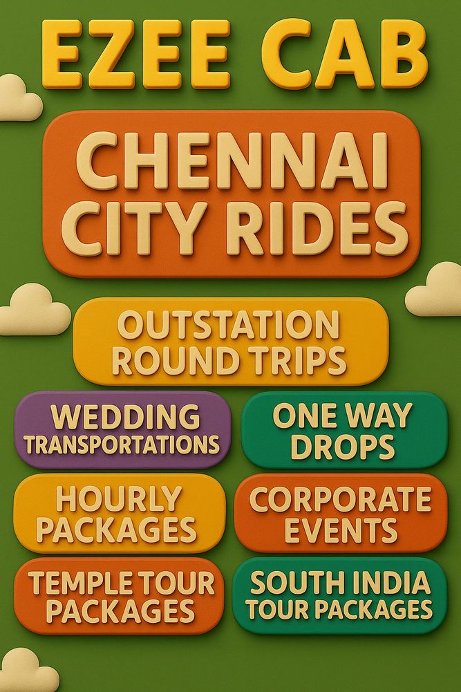 Colorful ad for Ezee Cab services in Chennai including city rides and tour packages.