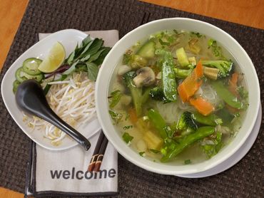 Rice Noodle Soup with Vegetable Broth