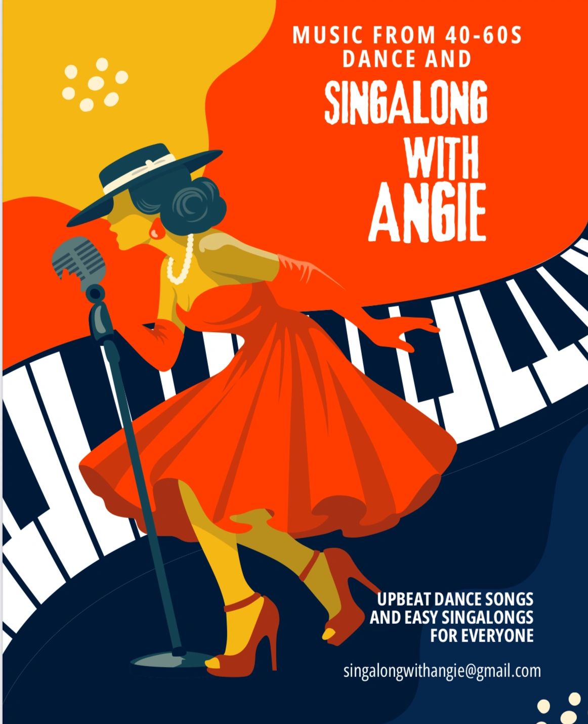 A woman dressed in vintage clothing singing and dancing 