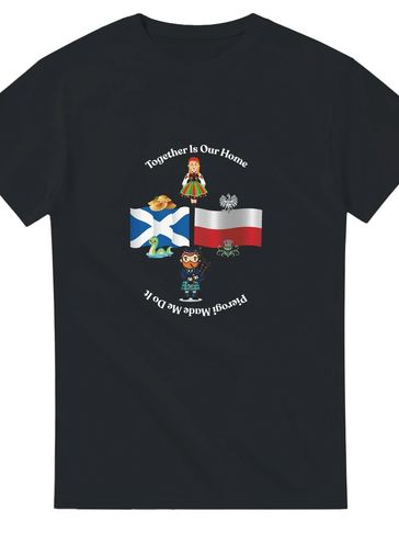A Black T- Shirt with polish and Scottish symbols printed
