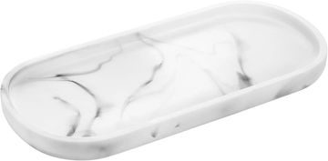 White marble-patterned rectangular tray.