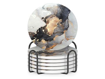 Set of decorative round coasters with marble-like pattern.