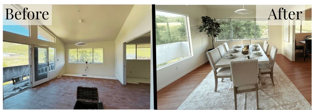 Dining Room Before and After Staging by Magnolia Staging Solutions at 9110 Happy Camp Road, Moorpark