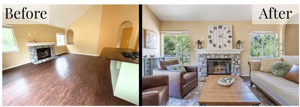 Living Room Before and After Staging by Magnolia Staging Solutions at 6564 La Cumbre Road, Somis, CA