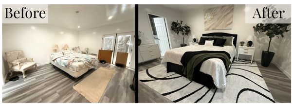Bedroom Before and After Staging by Magnolia Staging Solutions at 223 S Prospect Ave #5, Redondo Bea