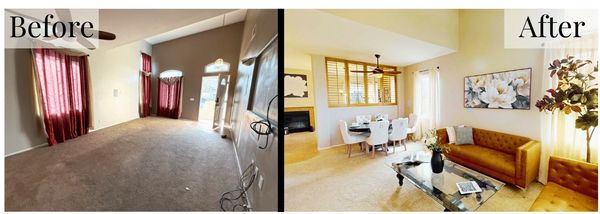 Living Room Before and After Staging by Magnolia Staging Solutions at 1708 Starpine Way, Simi Valley