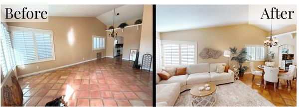 Living Room Before and After Staging by Magnolia Staging Solutions at 5617 Summerfield Street, Camar