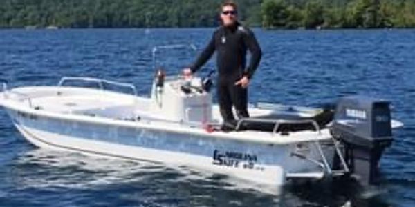 Kurt in dive boat on Lake George