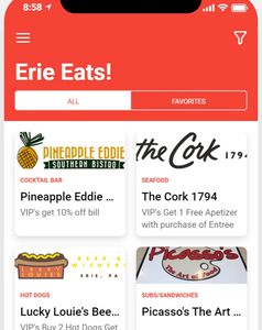 Erie Eats App Eats Page Screenshot