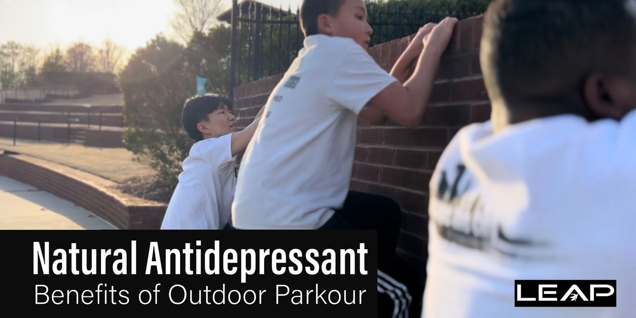 The benefits of outdoor parkour for kids. Kids practicing parkour.