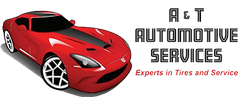 Logo of A &amp; T Automotive Services with a red sports car.