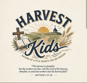 Harvest Kids logo with a biblical message and imagery.