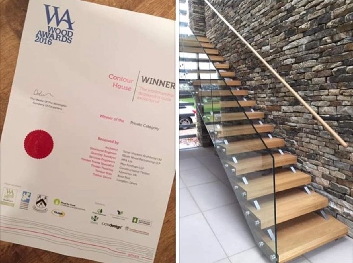 Award certificate for Contour House winning the Wood Awards 2016.