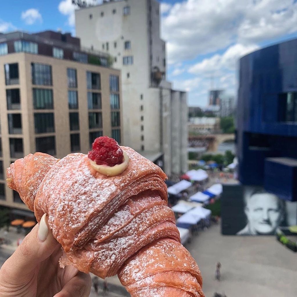 flaky, buttery, pink, raspberry croissant at the Mill City Farmers Market