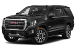 Black GMC SUV parked on white background.