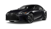 Sleek black luxury sedan with aggressive front grille and stylish design.