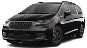 A sleek black minivan with modern design details.
