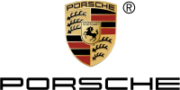 Porsche logo with black background.