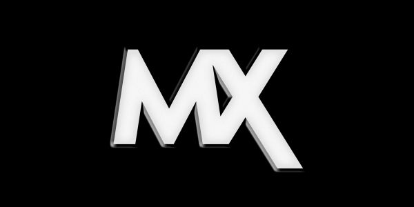 3D white 'MX' logo on black background.