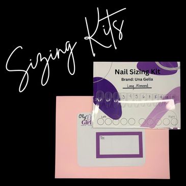 Nail sizing kit with pink envelope and decorative text.